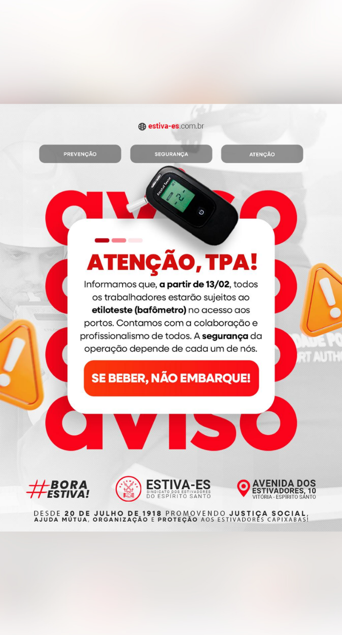 Atenção ao teste do bafômetro nos portos 