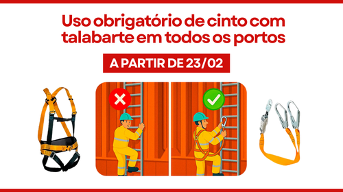 Uso obrigatório de cinto com talabarte em todos os portos a partir de 23/02