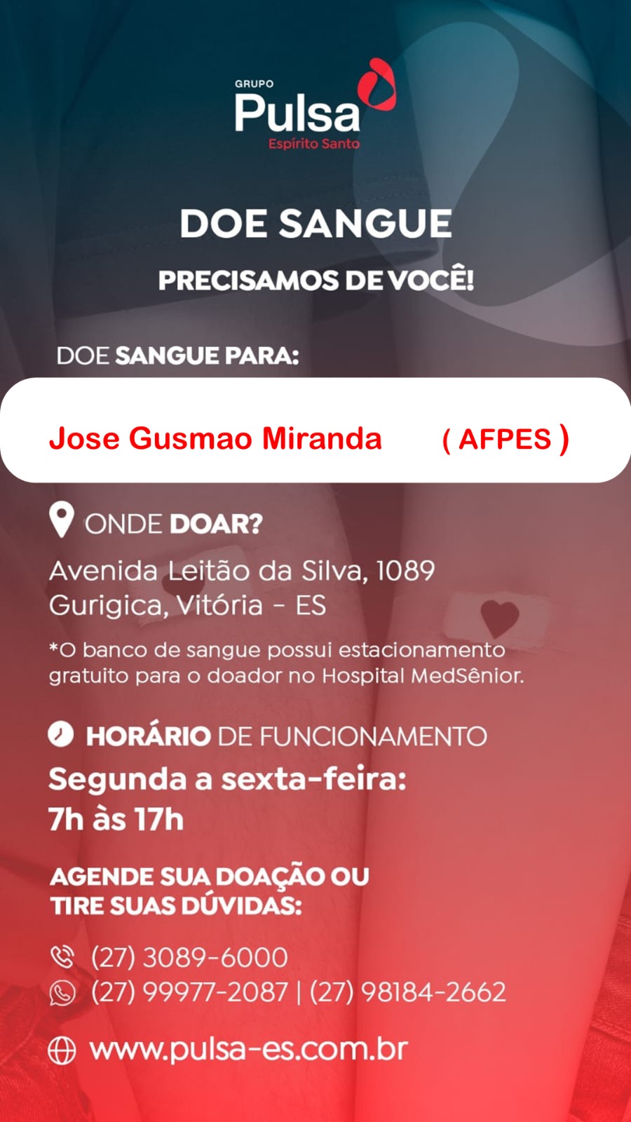 Companheiro precisa de doação de sangue