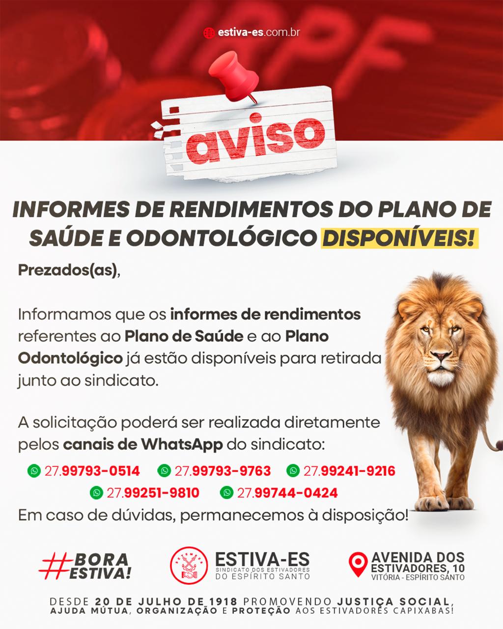 Informes de rendimentos do plano de saúde e odontológico disponíveis